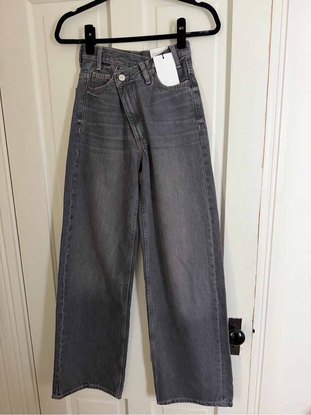 Zara Mid Rise Wide Leg Crossover Waist Women's Jeans - Gray Sz 0